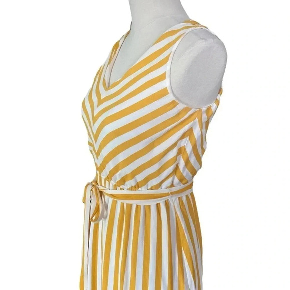LOFT | Women Mustard/White Striped Chevron Flounce Maxi Dress Size 0P - Picture 8 of 15